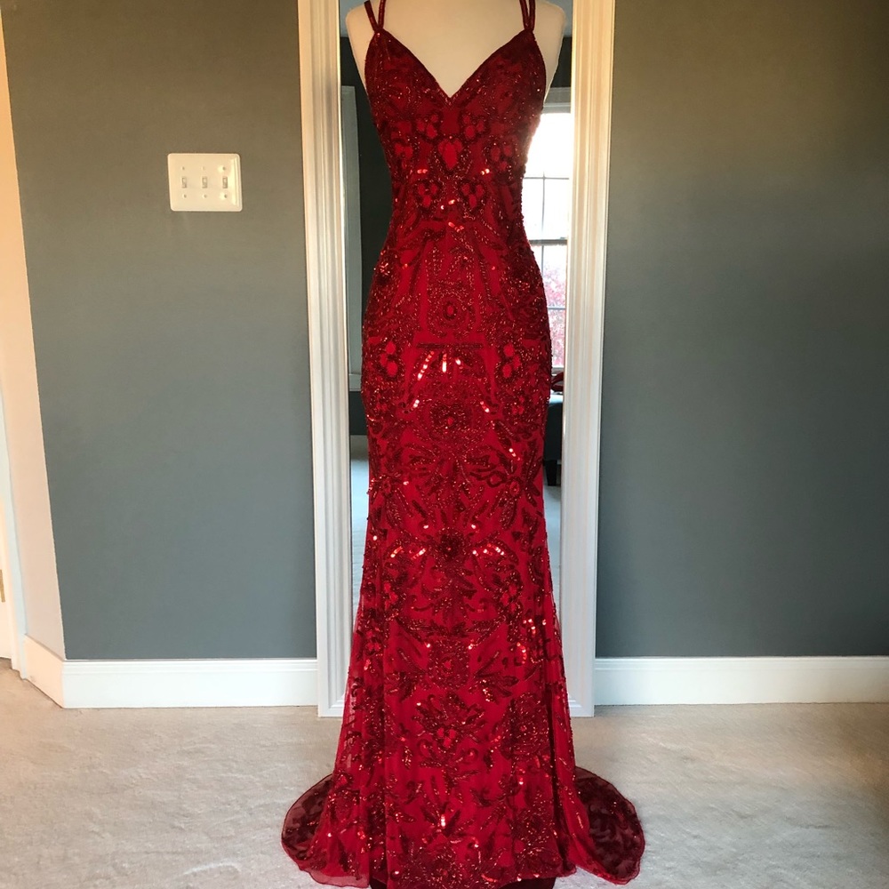 Sherri Hill red prom pageant beaded gown
